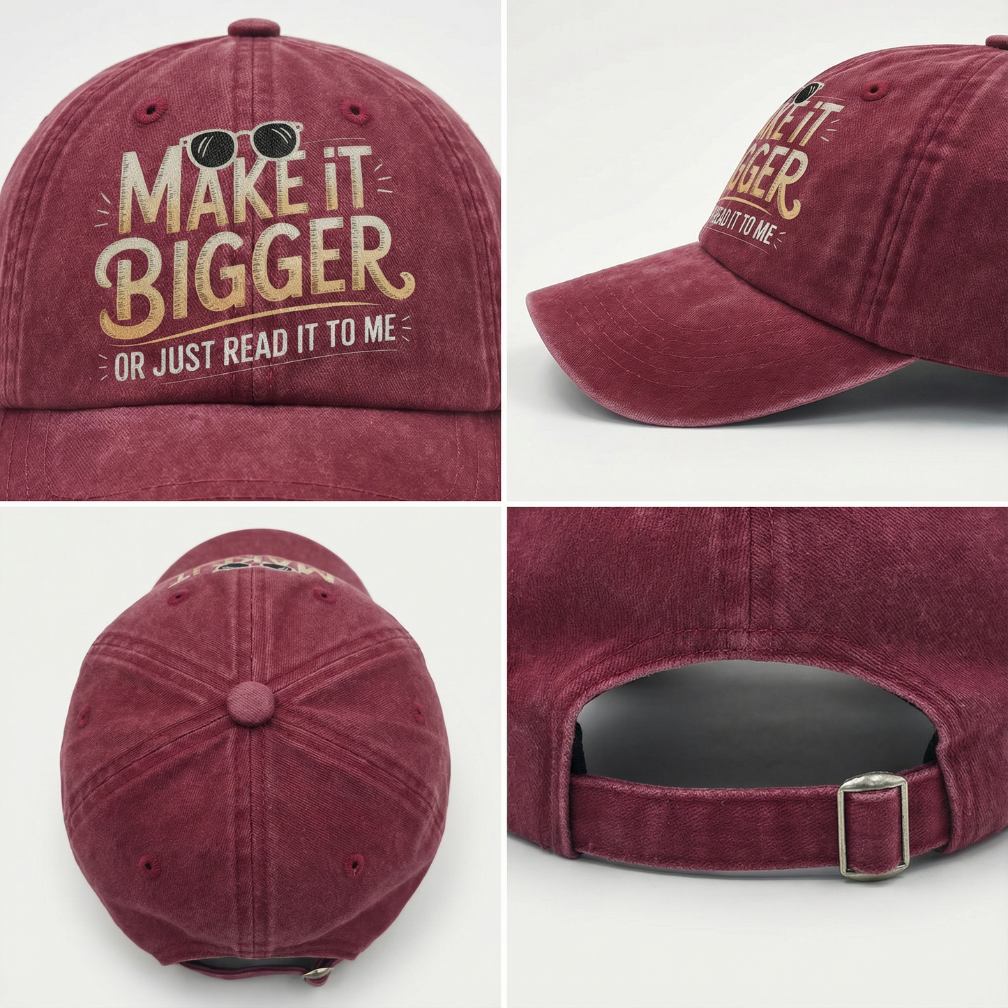 Make It Bigger Or Just Read It To Me – Playful Typography Washed Cap
