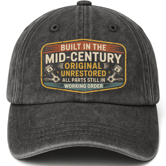 Black vintage washed cap with Mid-Century Original printed front design