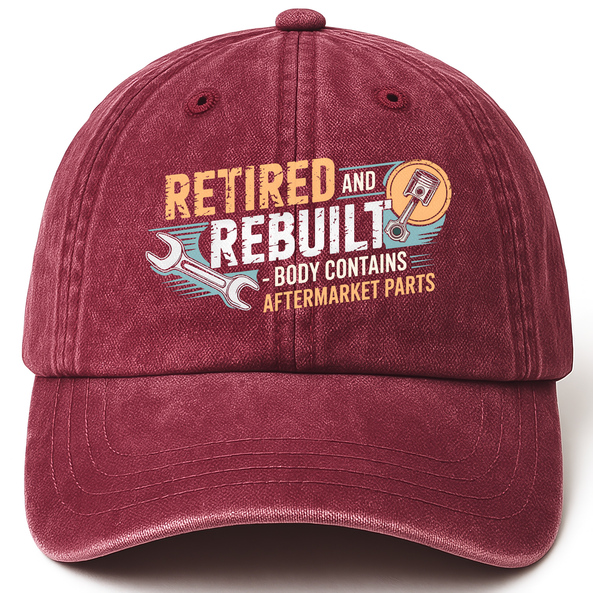 Wine Red vintage washed cap with High Mileage printed front design