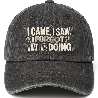 Black vintage washed cap with Senior Moment printed front design