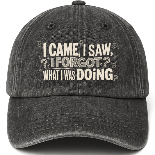 Black vintage washed cap with Senior Moment printed front design