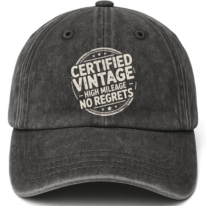 Black vintage washed cap with Certified Vintage printed front design