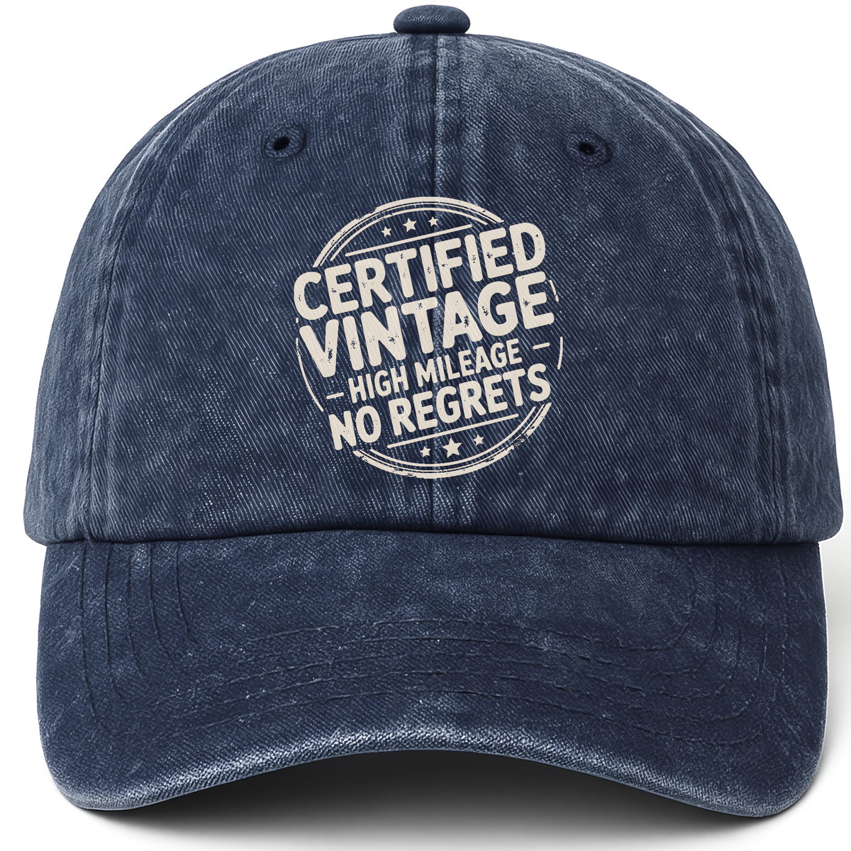Navy vintage washed cap with Certified Vintage printed front design