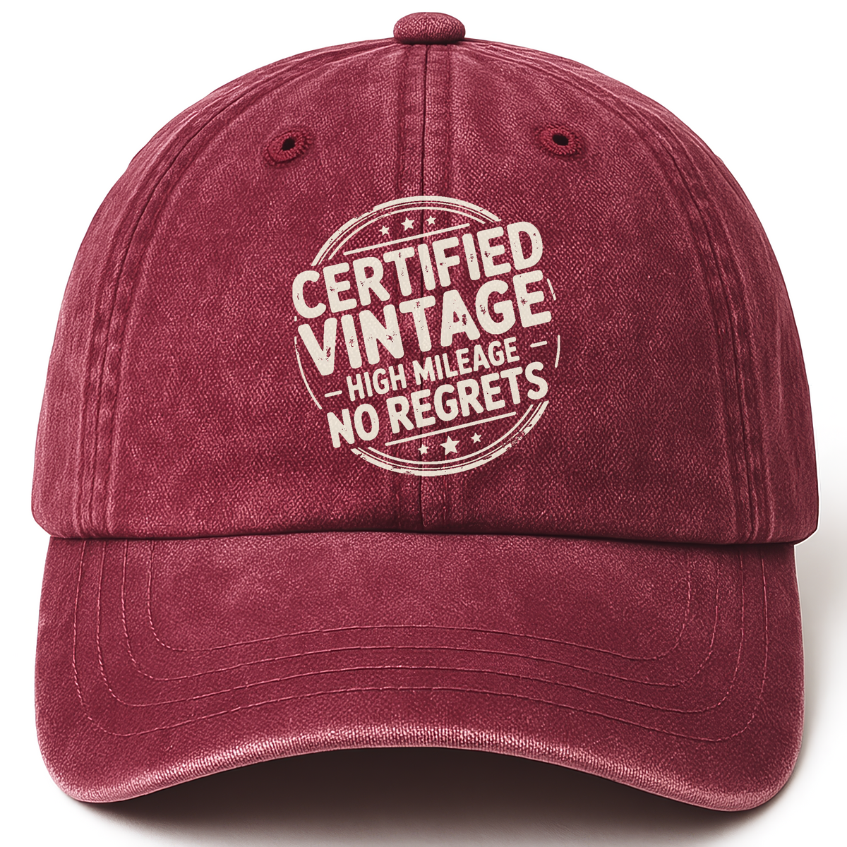 Wine Red vintage washed cap with Certified Vintage printed front design