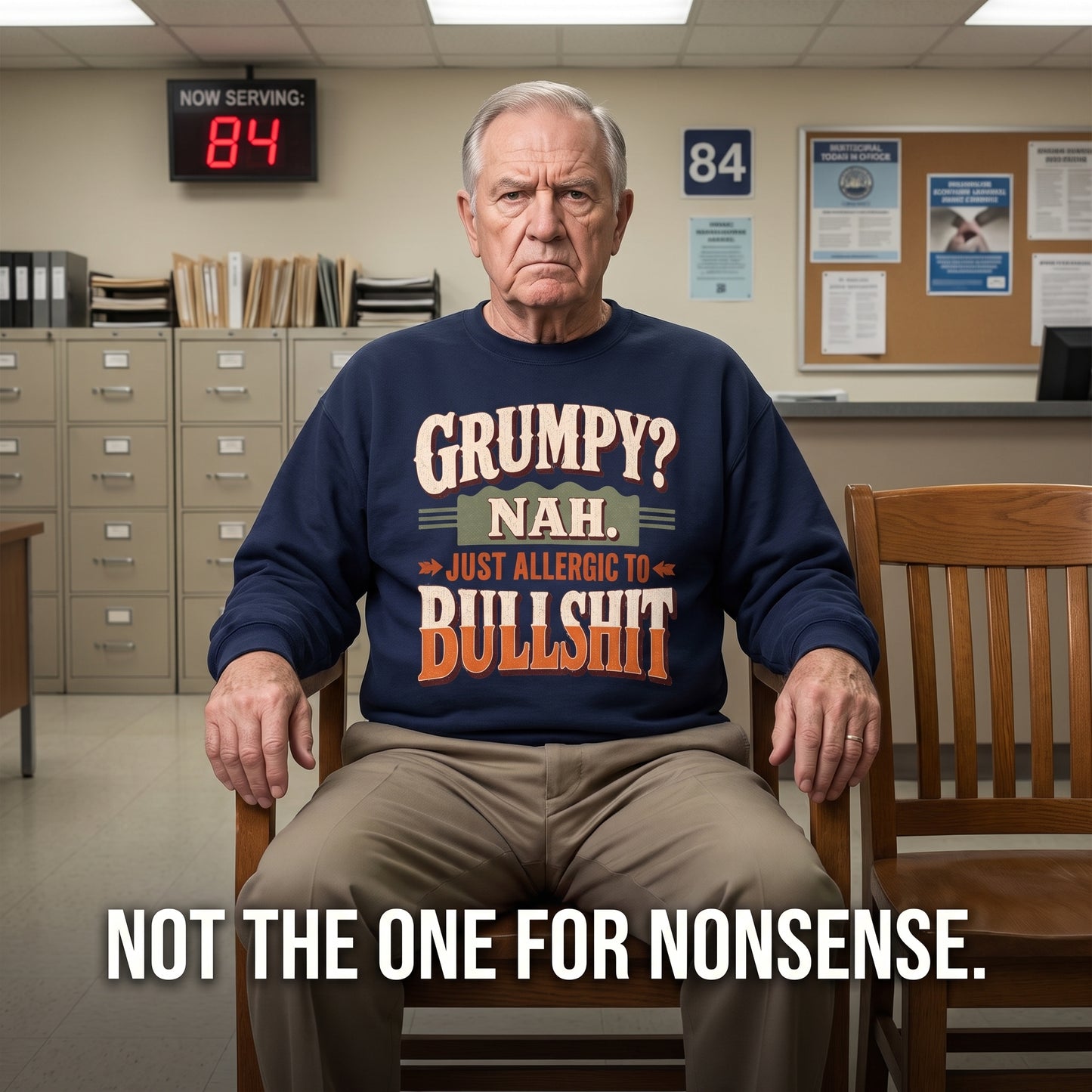 "Grumpy Nah. Just Allergic to BS" Funny No-Nonsense Vintage Sweatshirt