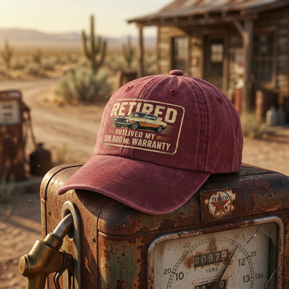 "Retired Outlived My 100,000 Mile Warranty" Vintage Washed Cap
