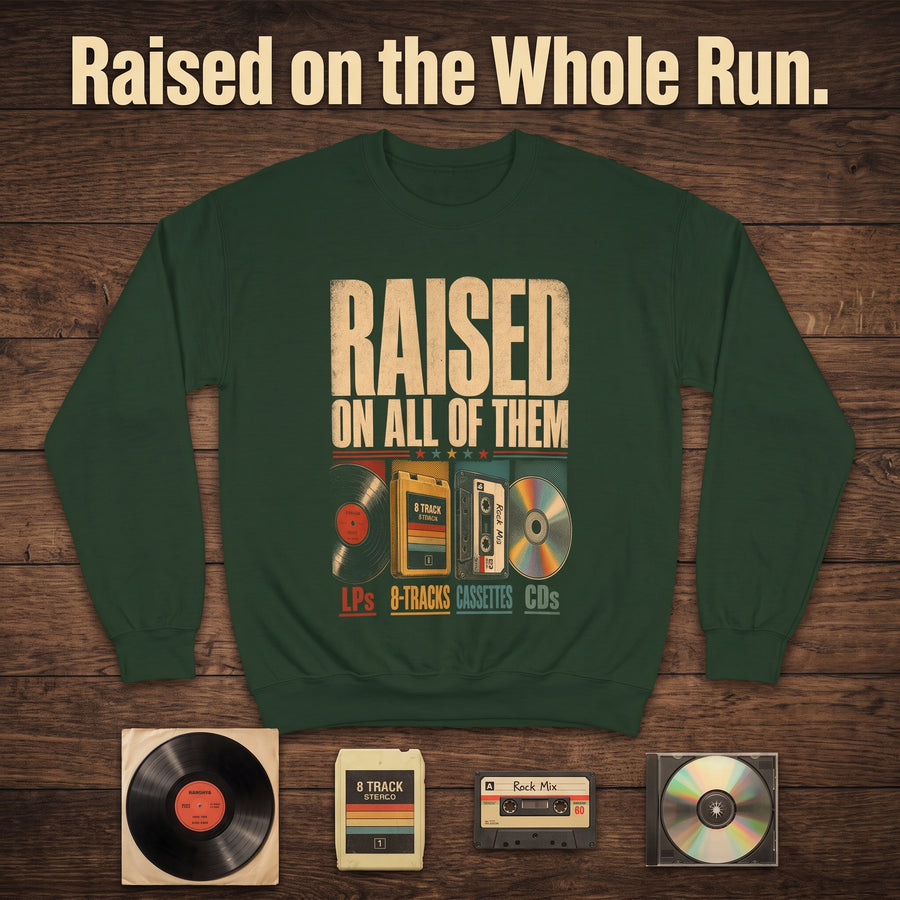 Vintage sweatshirt with Raised on All of Them printed media collection design