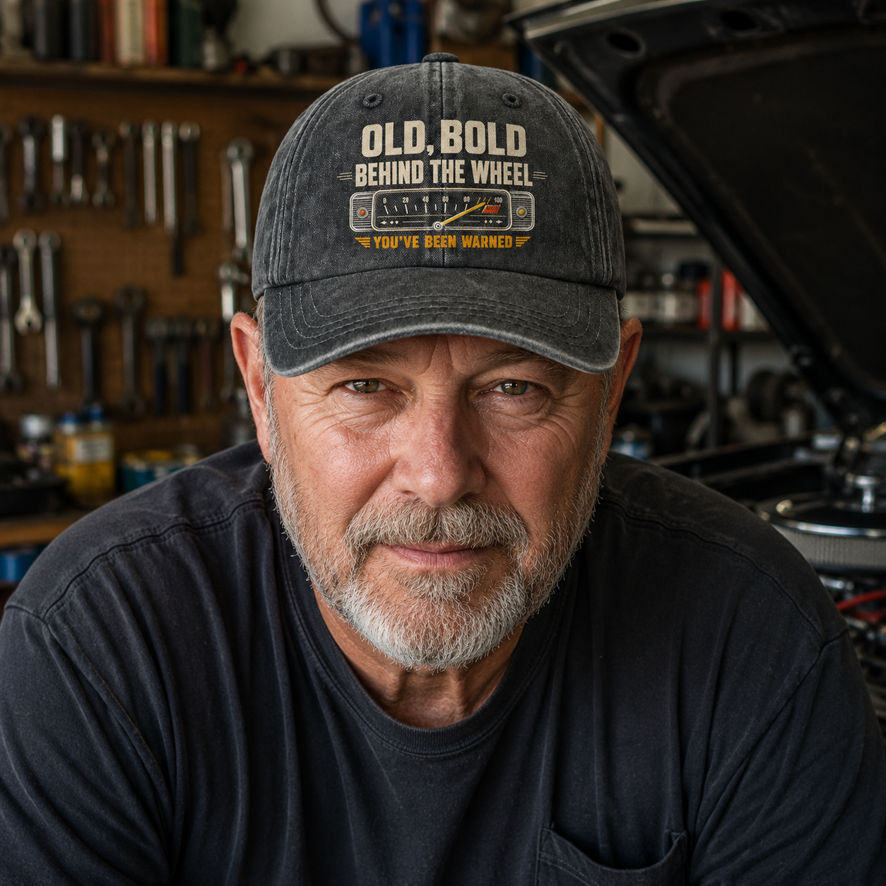 "Old, Bold, Behind The Wheel. You’ve Been Warned" Vintage Washed Cap