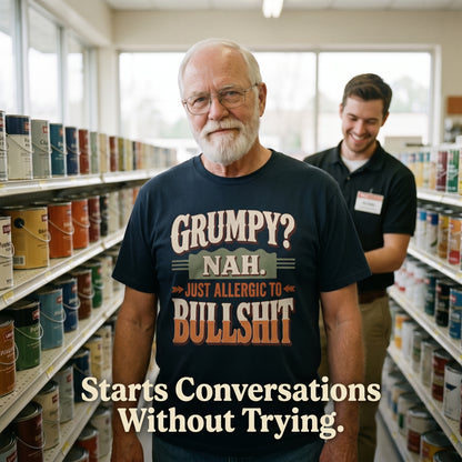 "Grumpy? Nah. Just Allergic to BS" Funny No-Nonsense Vintage T-Shirt