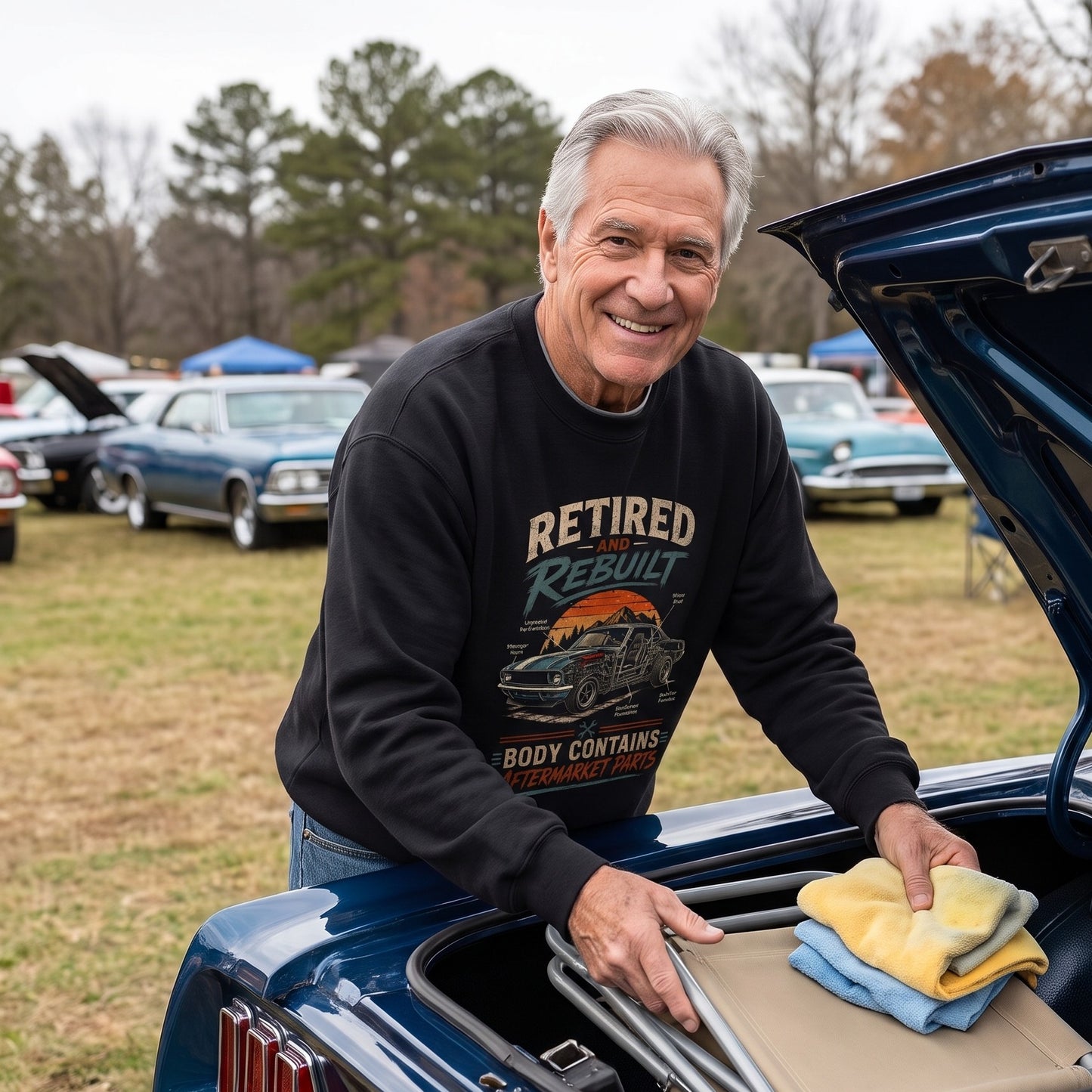 "Retired and Rebuilt Body Contains Aftermarket Parts" Funny Vintage Sweatshirt