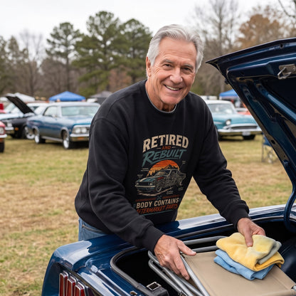 "Retired and Rebuilt Body Contains Aftermarket Parts" Funny Vintage Sweatshirt