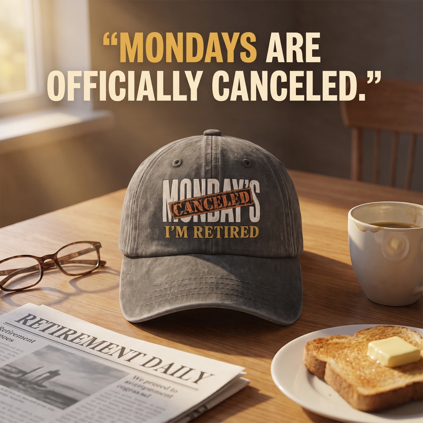 "Monday’s Canceled. I’m Retired" Vintage Washed Cap
