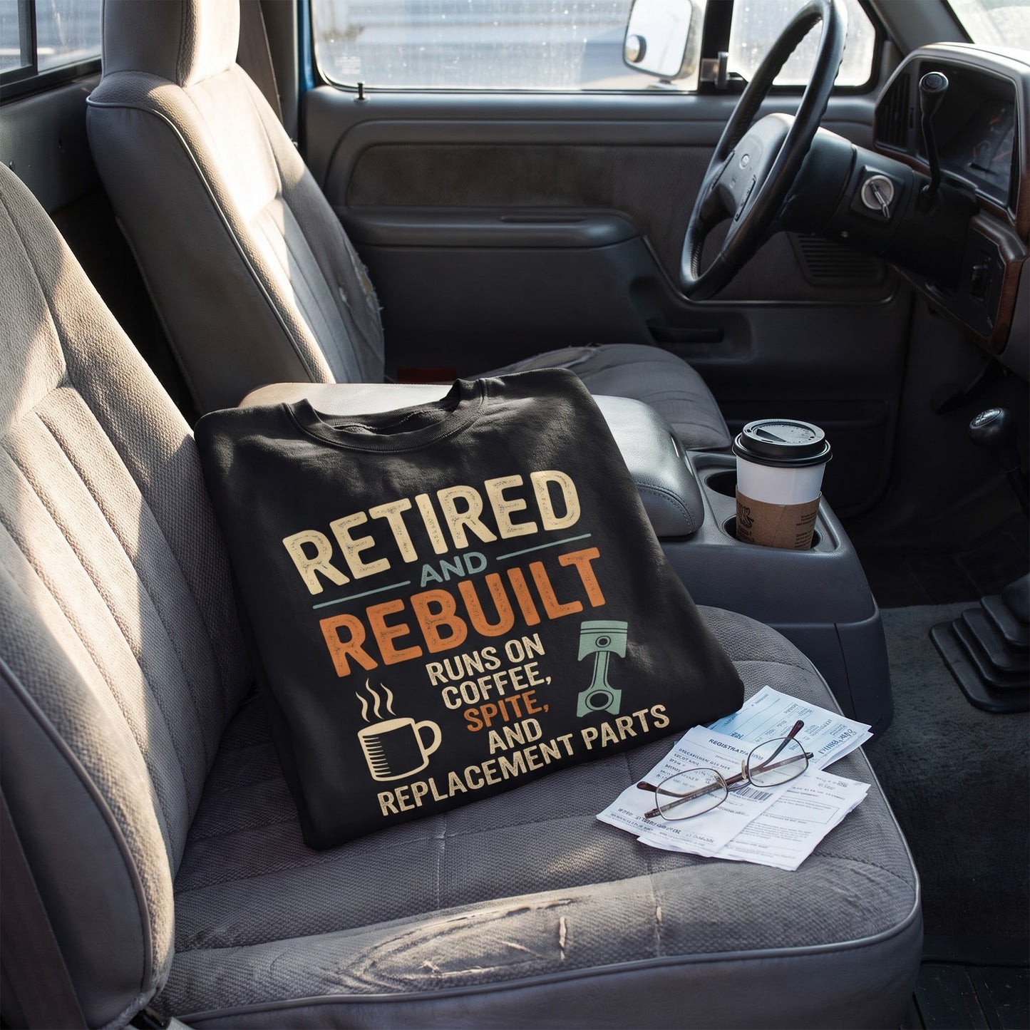"Retired & Rebuilt. Runs on Coffee, Spite and Replacement Parts" Vintage Sweatshirt