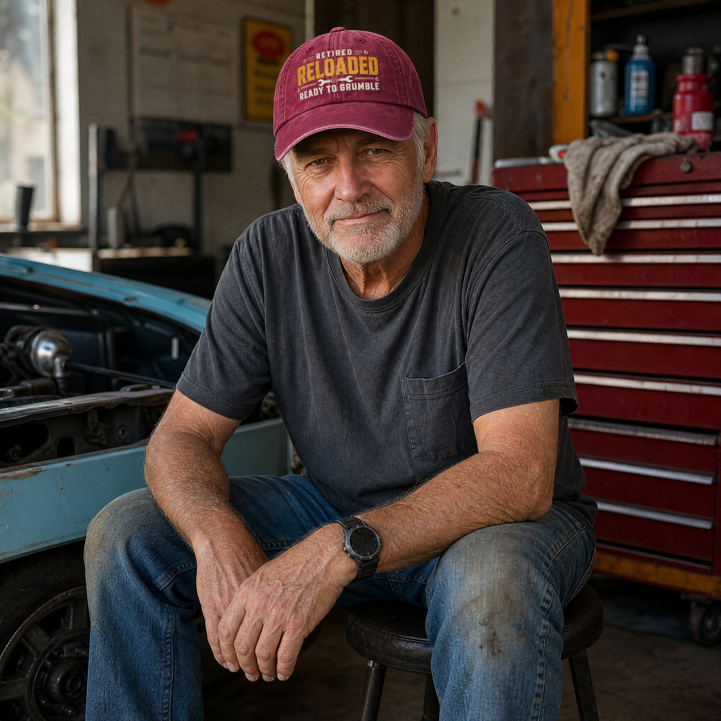"Retired. Reloaded. Ready to Grumble" Vintage Washed Cap