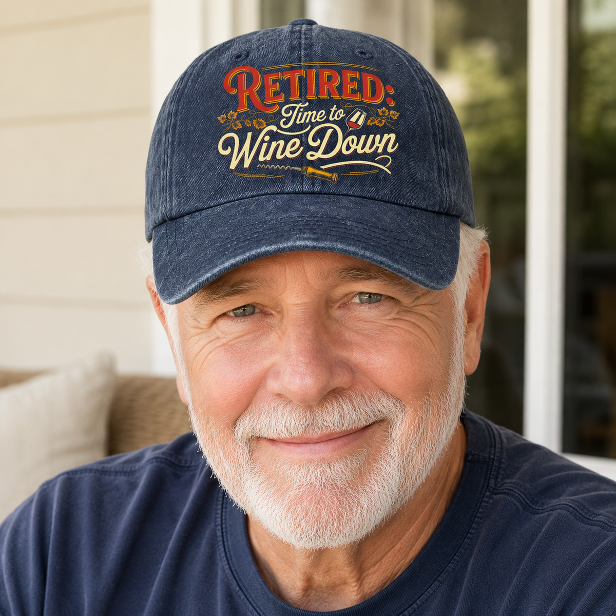 “Retired: Time To Wine Down” Vineyard Script Chill Cap