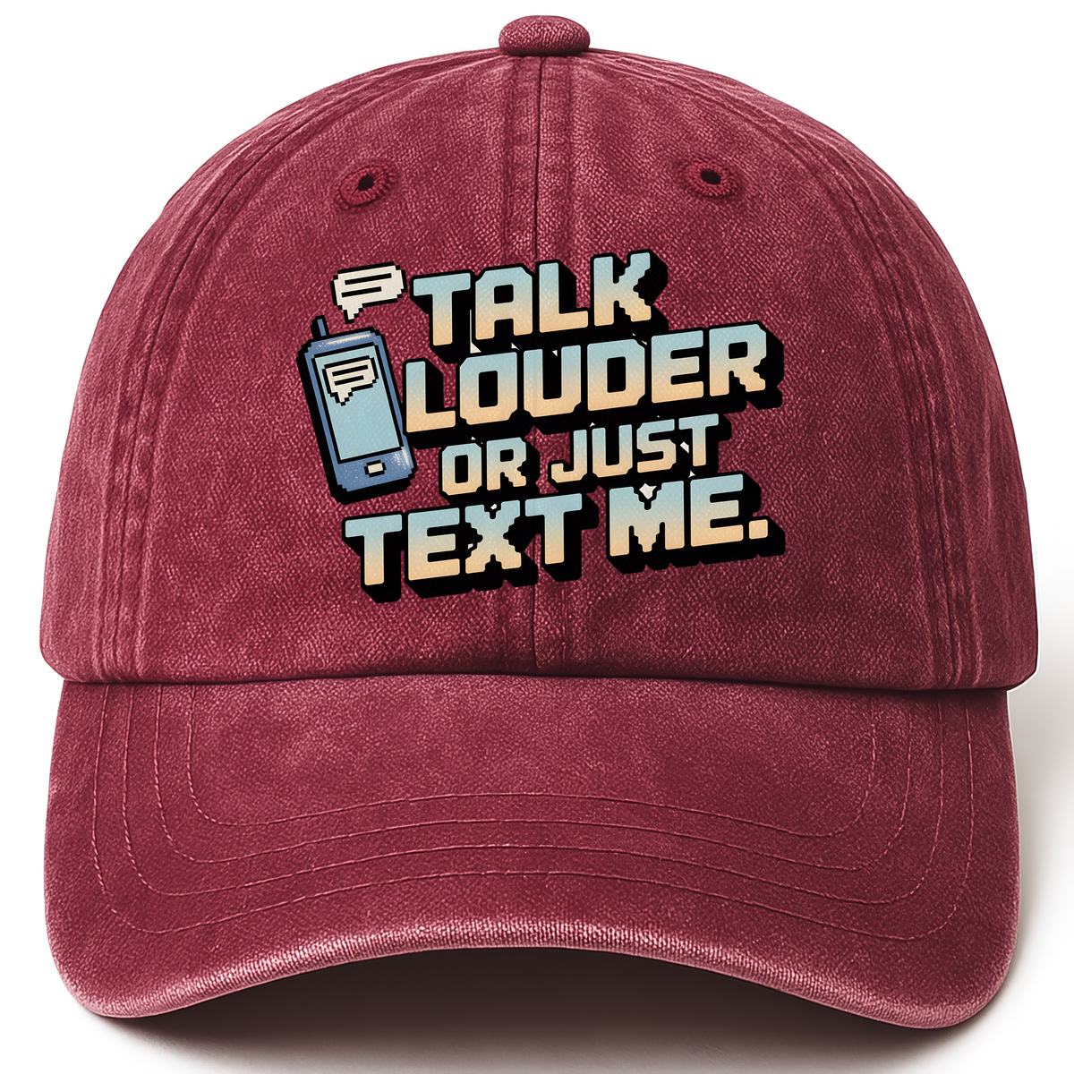 Wine Red vintage washed cap with Analog Hearing Aid printed front design