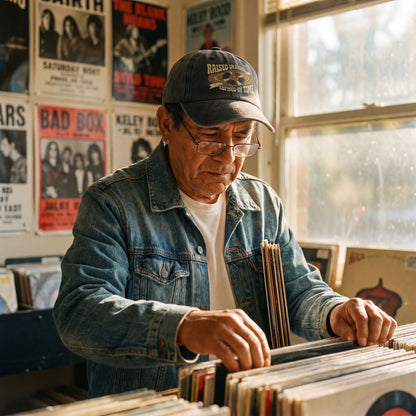 "Raised On Records. Refined By Time" Retro Music Washed Cap