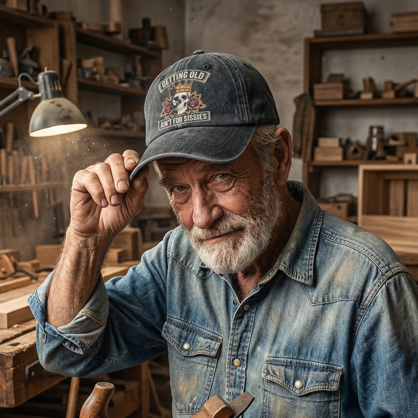 "Getting Old Ain’t For Sissies" Vintage Skull Crown Cap