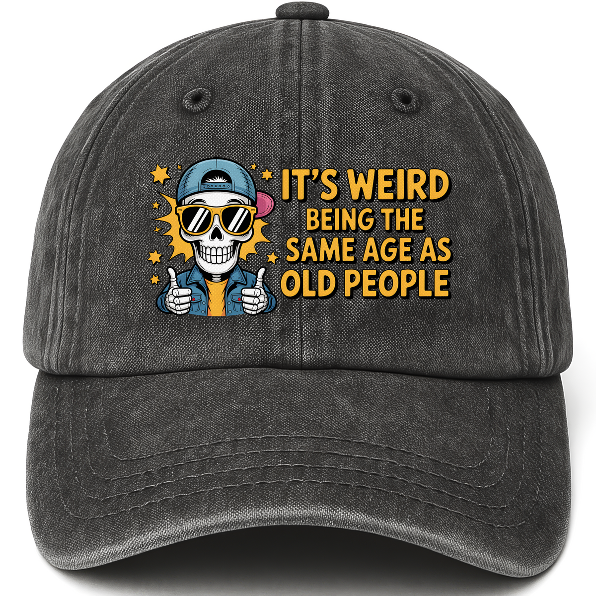 Black vintage washed cap with Forever Young printed front design