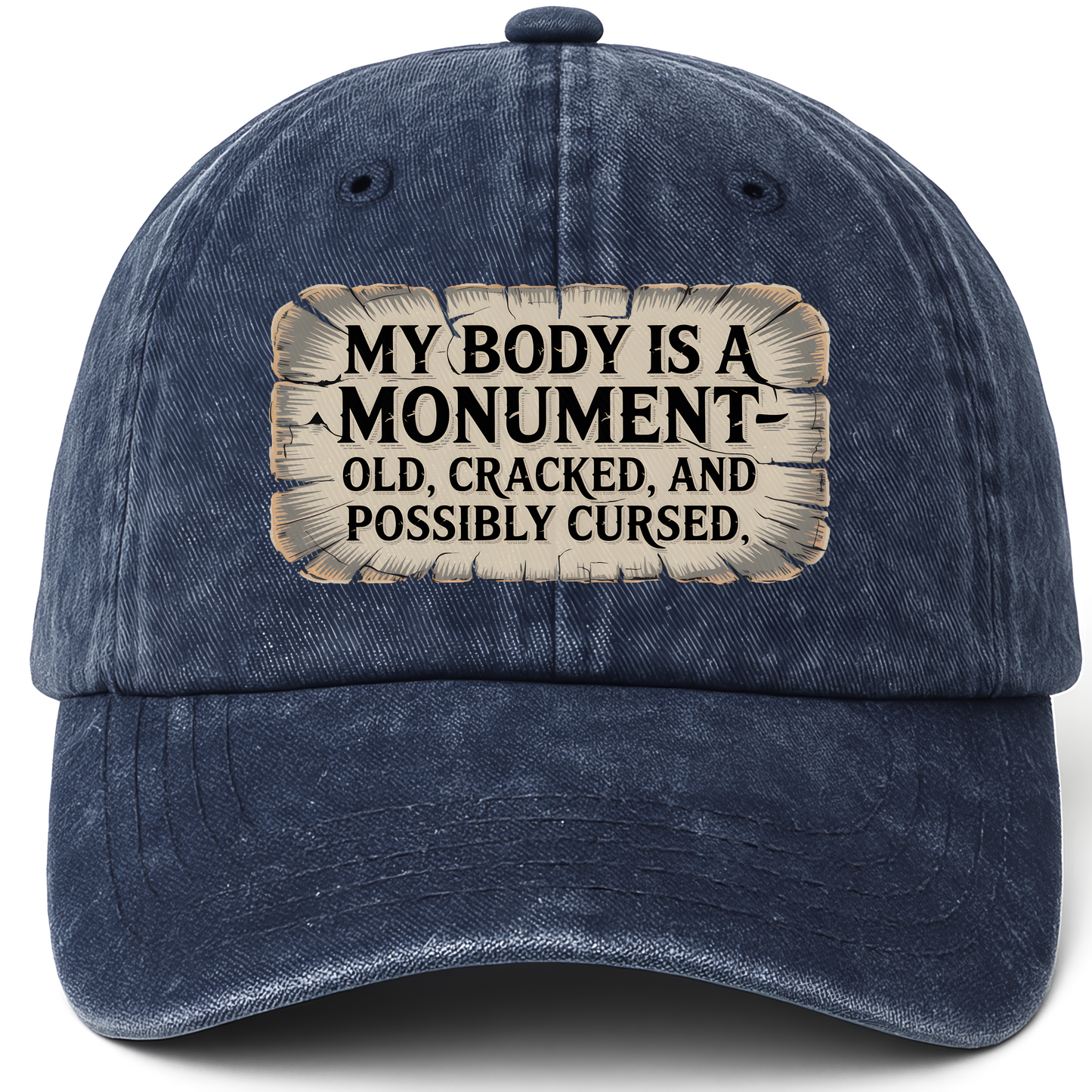 Navy vintage washed cap with Ancient Wonder printed front design