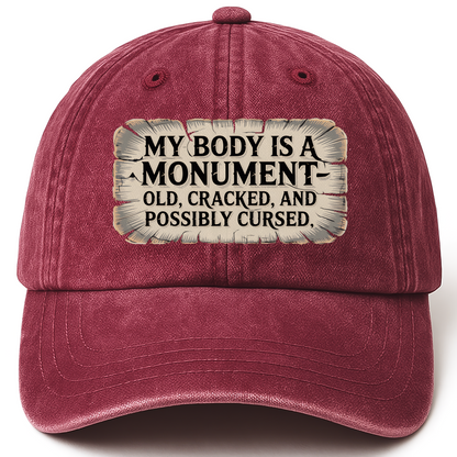 Wine Red vintage washed cap with Ancient Wonder printed front design