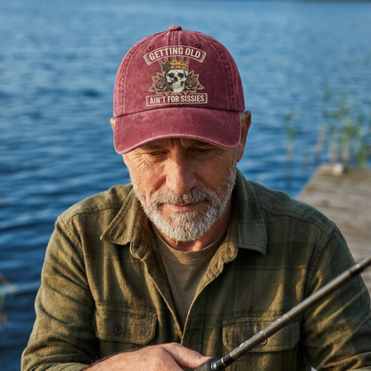 "Getting Old Ain’t For Sissies" Vintage Skull Crown Cap