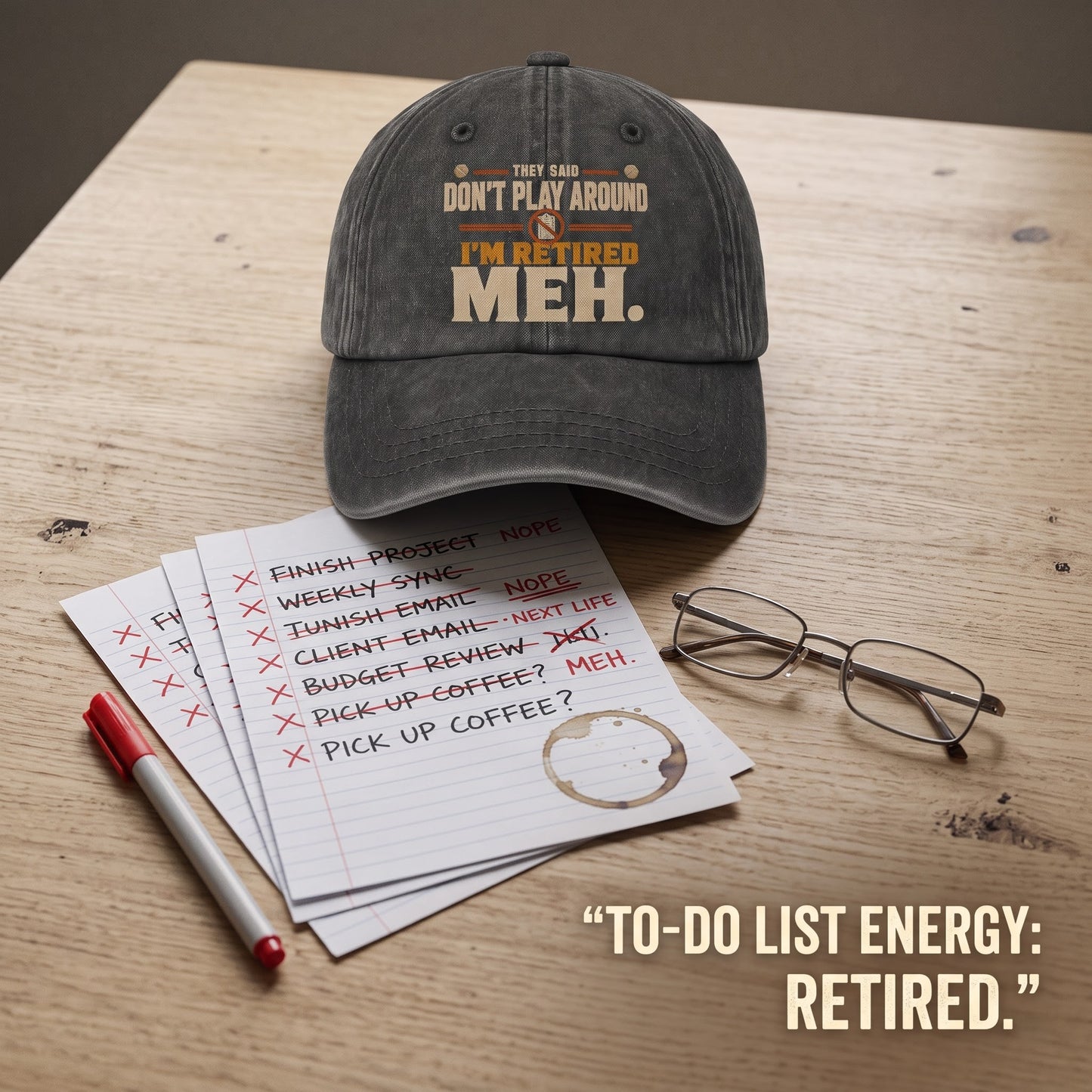 "They Said Don't Play Around. I'm Retired. Meh" Vintage Washed Cap