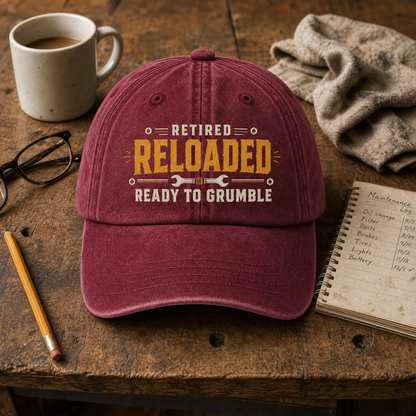 "Retired. Reloaded. Ready to Grumble" Vintage Washed Cap