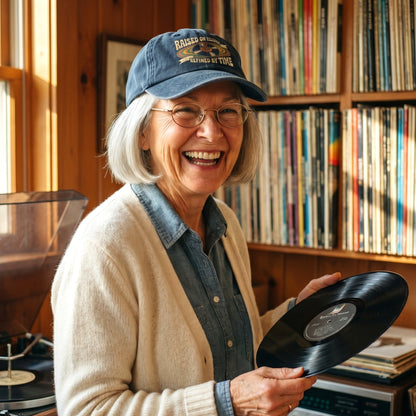 "Raised On Records. Refined By Time" Retro Music Washed Cap
