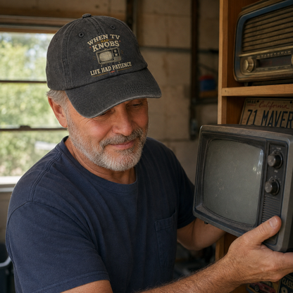 "When TV Had Knobs, Life Had Patience" Vintage Washed Cap
