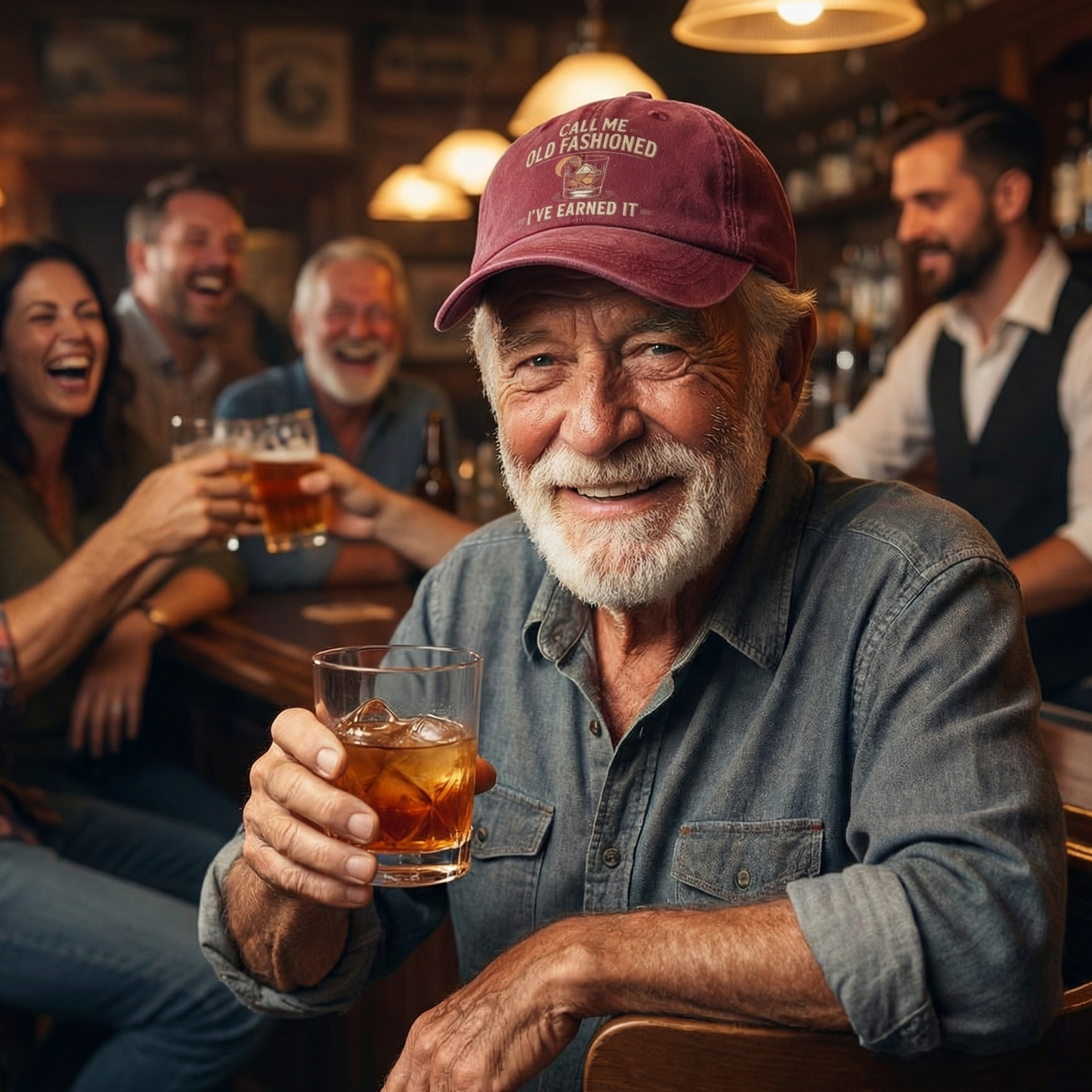 "Call Me Old Fashioned, I’ve Earned It" Whiskey Lounge Vintage Chill Cap