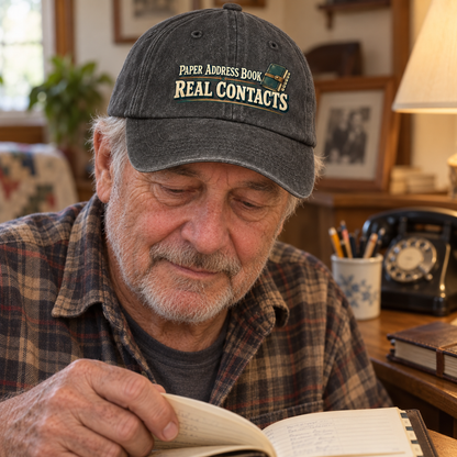 "Paper Address Book. Real Contacts" Vintage Washed Cap