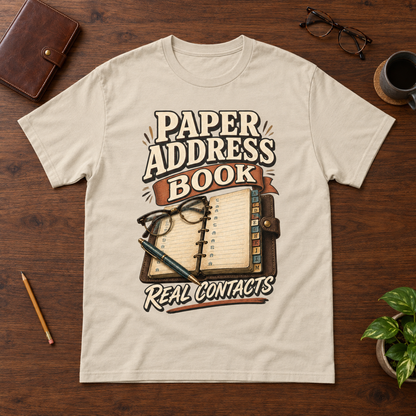 "Paper Address Book. Real Contacts" Vintage T-Shirt