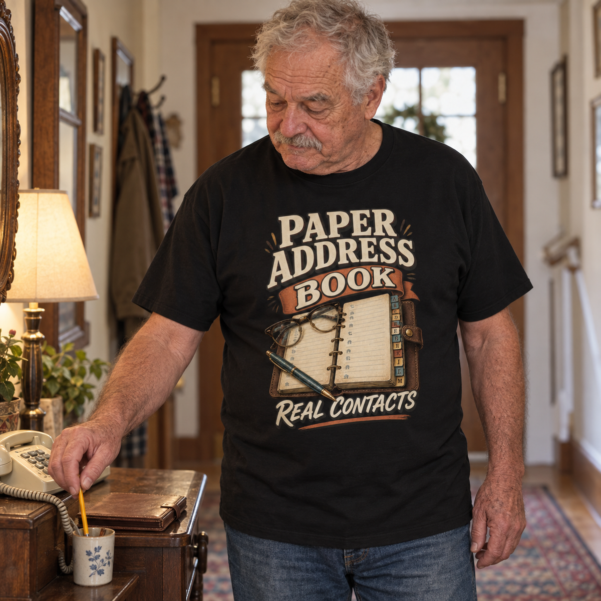 "Paper Address Book. Real Contacts" Vintage T-Shirt