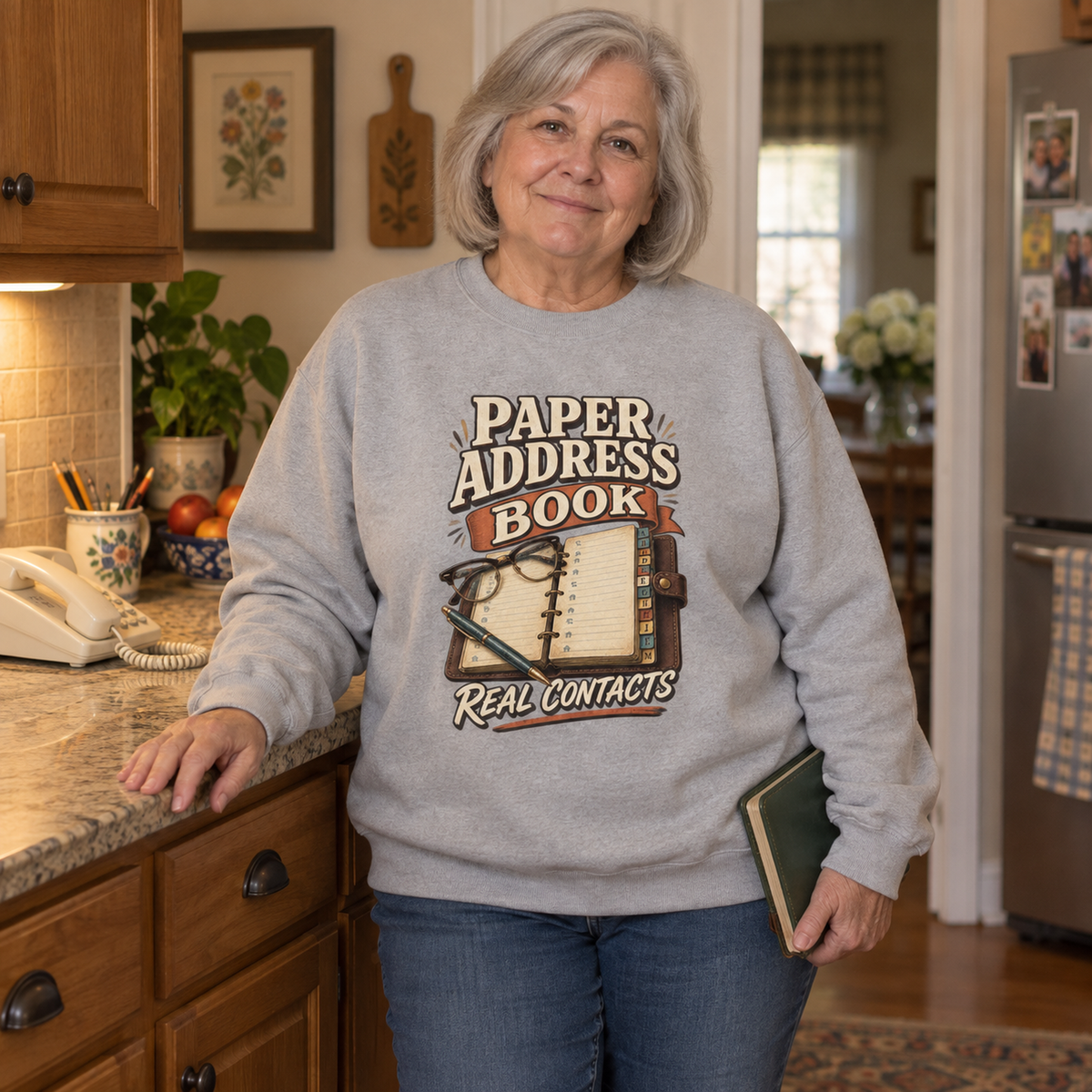 "Paper Address Book. Real Contacts" Vintage Sweatshirt
