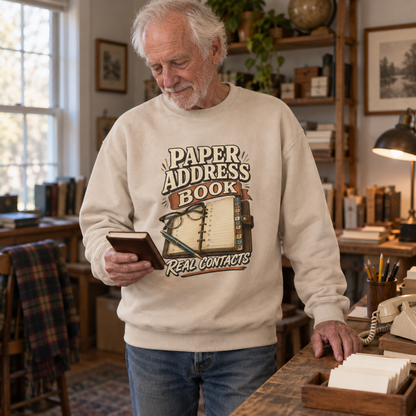 "Paper Address Book. Real Contacts" Vintage Sweatshirt