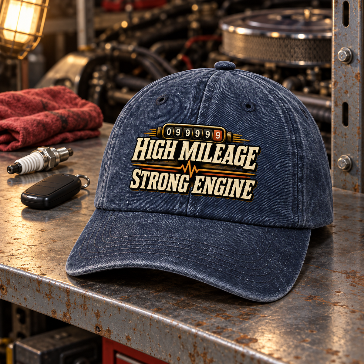 "High Mileage Strong Engine" Vintage Washed Cap