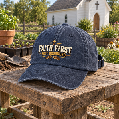 "Faith First. Feet Grounded" Vintage Washed Cap