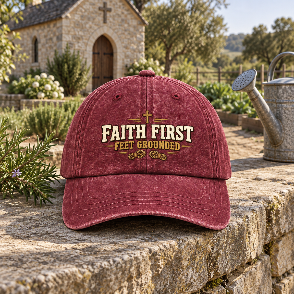 "Faith First. Feet Grounded" Vintage Washed Cap