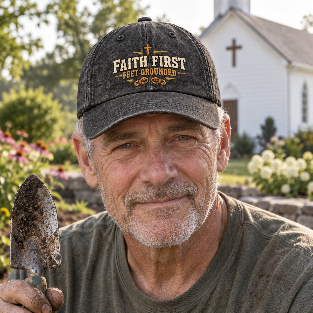 "Faith First. Feet Grounded" Vintage Washed Cap