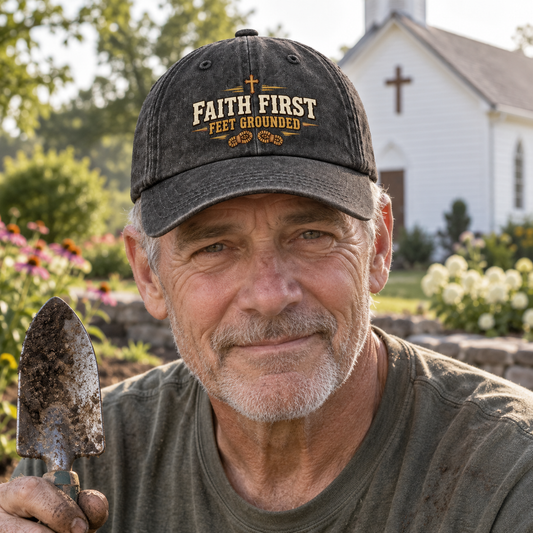 "Faith First. Feet Grounded" Vintage Washed Cap