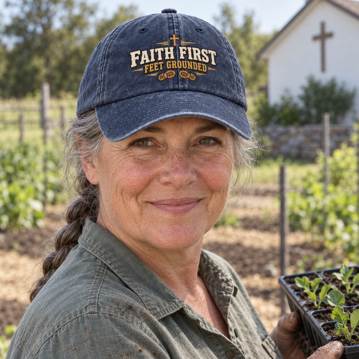 "Faith First. Feet Grounded" Vintage Washed Cap