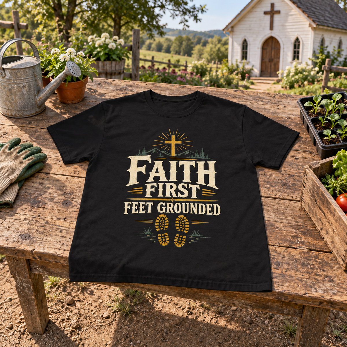 "Faith First. Feet Grounded" Vintage T-Shirt