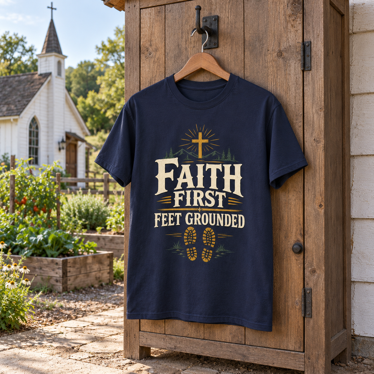 "Faith First. Feet Grounded" Vintage T-Shirt
