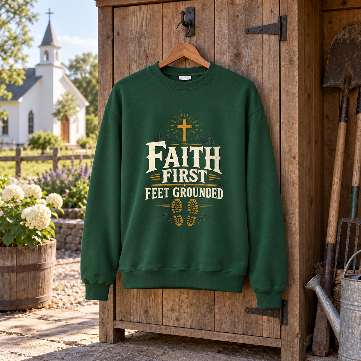 "Faith First. Feet Grounded" Vintage Sweatshirt