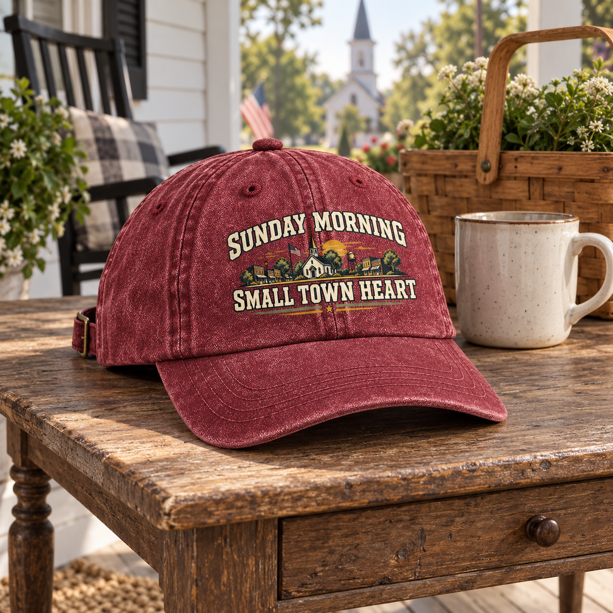 "Sunday Morning. Small Town Heart" Vintage Washed Cap