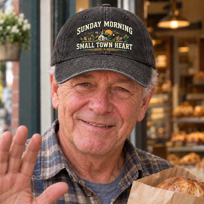"Sunday Morning. Small Town Heart" Vintage Washed Cap