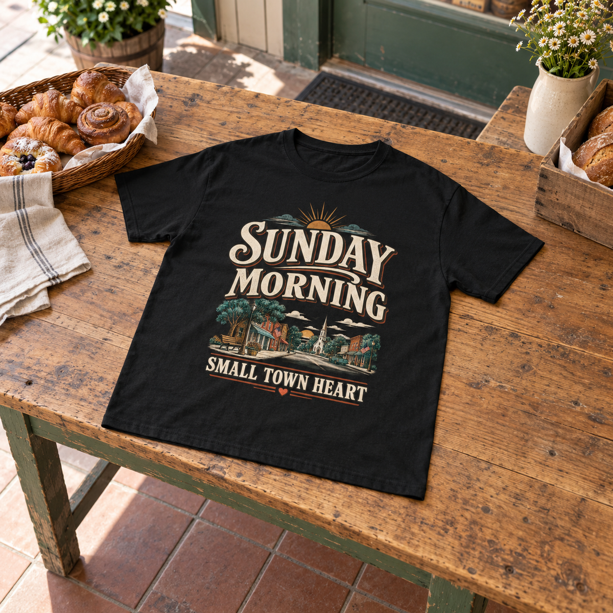 "Sunday Morning. Small Town Heart" Vintage T-Shirt