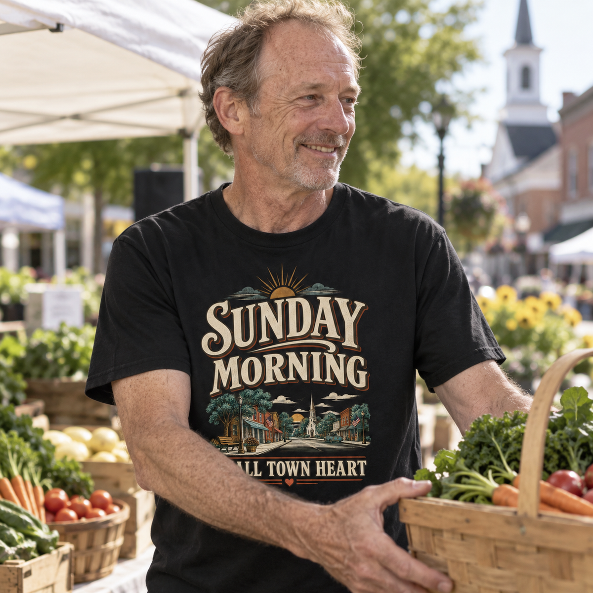 "Sunday Morning. Small Town Heart" Vintage T-Shirt