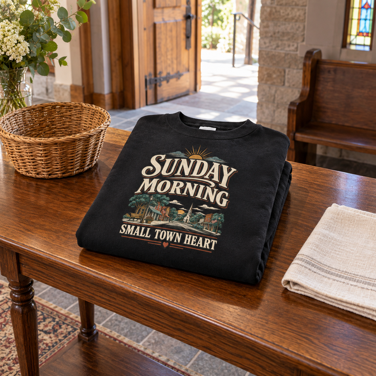 "Sunday Morning. Small Town Heart" Vintage Sweatshirt